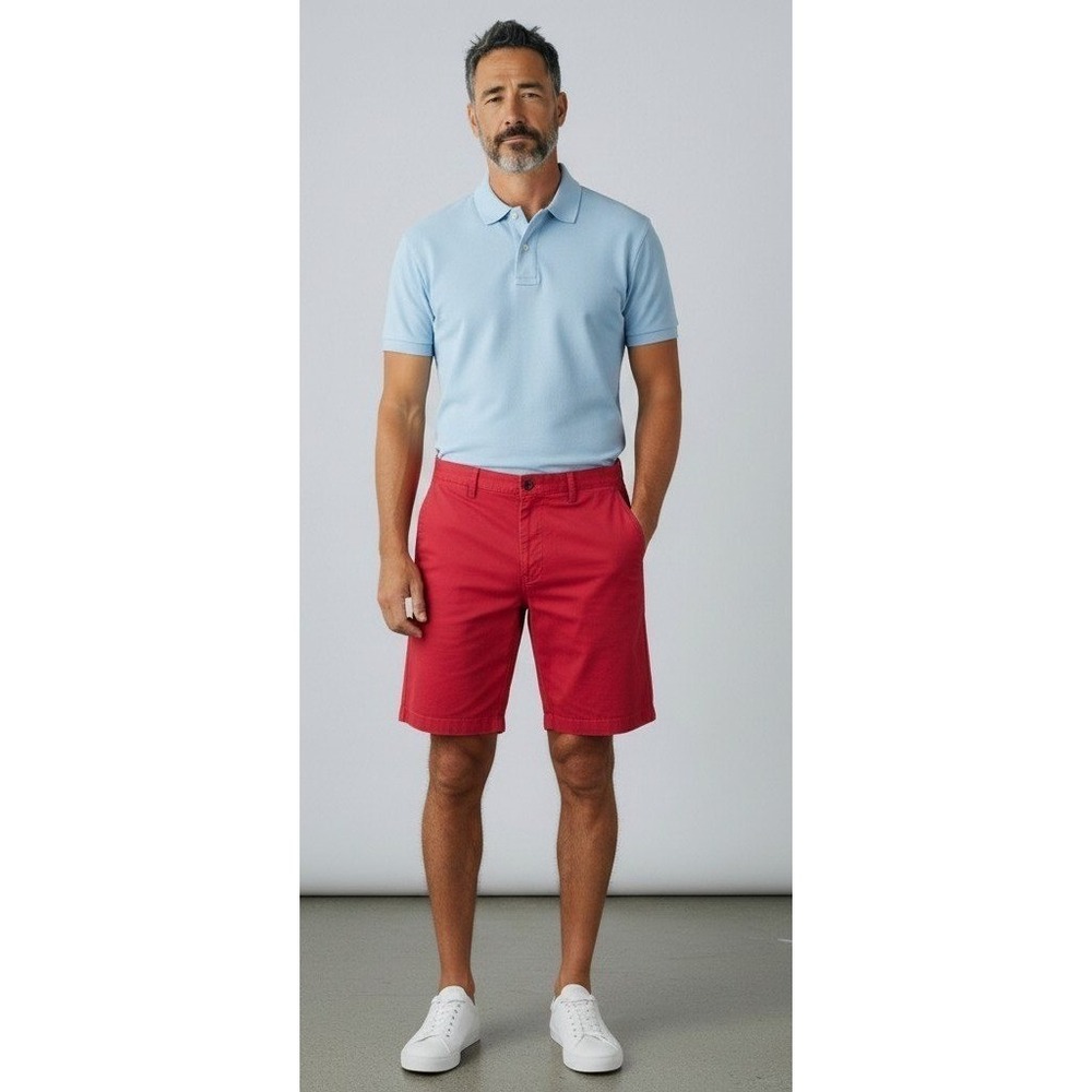 Chaps Mens Red Chino Shorts SZ 32 Cotton Twill Preppy country club golf chic